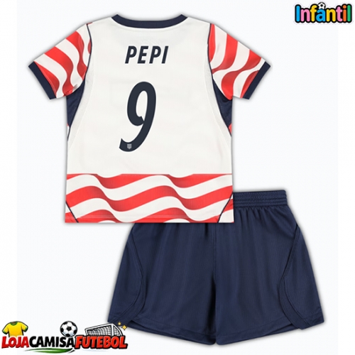 Camisa de Futebol Estados Unidos Ricardo Pepi #9 Equipamento Principal Infantil Mundo 2026 Manga Curta (+ Calças curtas)